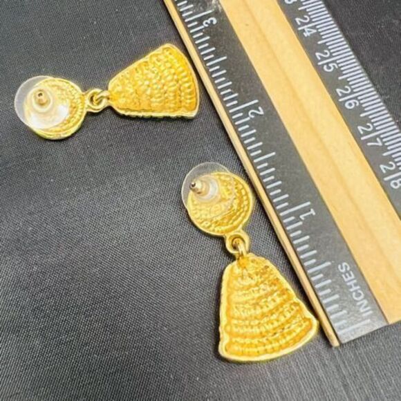 Anne Klein AK Vintage Art Deco Brushed Satin Gold Mod MCM Pierced Earrings 4348 - Picture 4 of 5